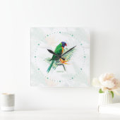 Monogrammen kleurrijke papegaai en bloemen vierkante klok (Huis)