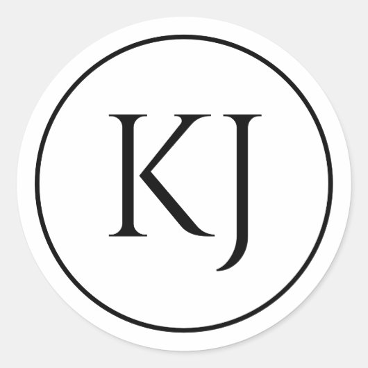 Monogrammen Koppelnaam Zwarte Witte Initiaal Lette Ronde Sticker (Voorkant)