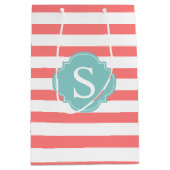 Monogrammen koraal en mint Stripes Medium Cadeauzakje (Voorkant)