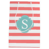 Monogrammen koraal en mint Stripes Medium Cadeauzakje (Achterkant)