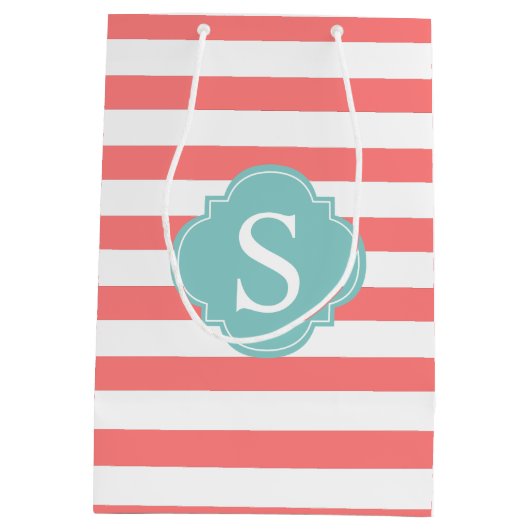 Monogrammen koraal en mint Stripes Medium Cadeauzakje (Achterkant)