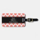 Monogrammen koraalroze quatrefoliepatroon bagagelabel (Voorkant horizontaal)
