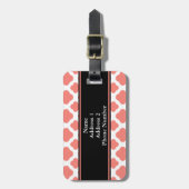 Monogrammen koraalroze quatrefoliepatroon bagagelabel (Voorkant verticaal)