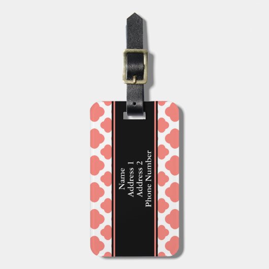 Monogrammen koraalroze quatrefoliepatroon bagagelabel (Voorkant verticaal)