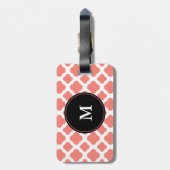 Monogrammen koraalroze quatrefoliepatroon bagagelabel (Achterkant verticaal)