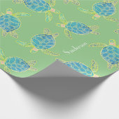 Monogrammen Kustroodblauw Zee Blauw geel Groen Cadeaupapier (Hoek)