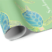 Monogrammen Kustroodblauw Zee Blauw geel Groen Cadeaupapier (Rol Hoek)