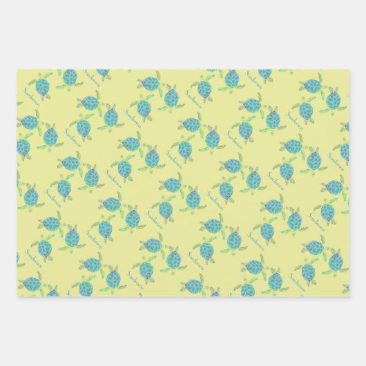 Monogrammen Kustroodblauw Zee Blauw geel Groen Inpakpapier Vel (Voorkant 2)