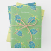 Monogrammen Kustroodblauw Zee Blauw geel Groen Inpakpapier Vel (In situ)