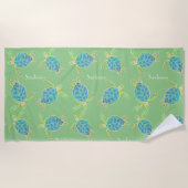 Monogrammen Kustroodblauw Zee Blauw geel Groen Strandlaken (Voorkant)