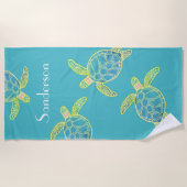 Monogrammen Kustroodblauw Zee Blauw geel Groen Strandlaken (Voorkant)