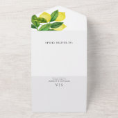 Monogrammen Lemon Branch Greenery Wedding All In One Uitnodiging (Buitenkant)
