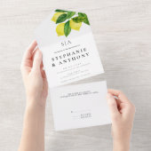 Monogrammen Lemon Branch Greenery Wedding All In One Uitnodiging (Afscheurbaar)