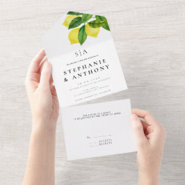 Monogrammen Lemon Branch Greenery Wedding All In One Uitnodiging