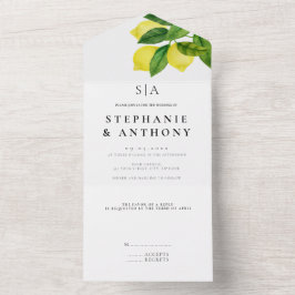 Monogrammen Lemon Branch Greenery Wedding All In One Uitnodiging