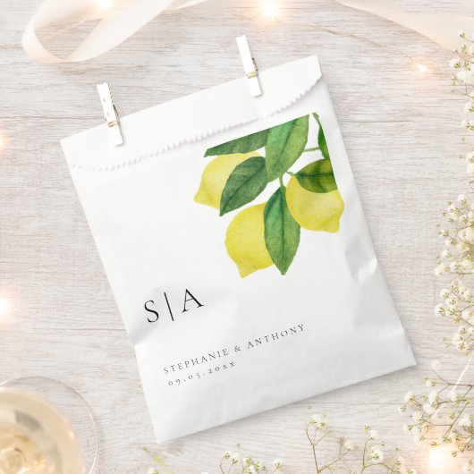Monogrammen Lemon Citrus Branch Greenery Wedding Bedankzakje (Geknipt)