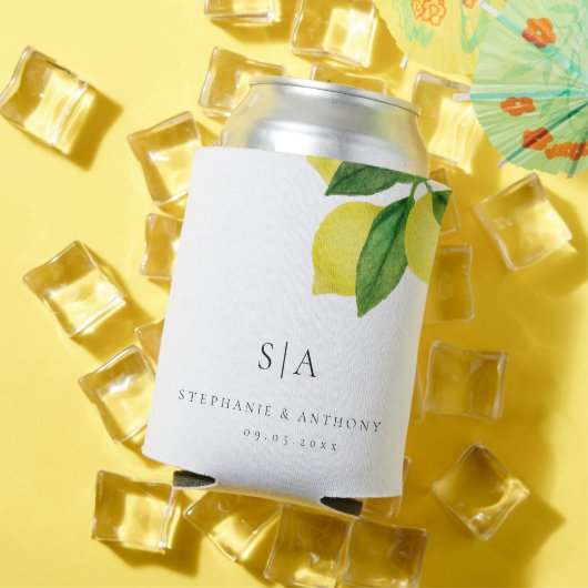 Monogrammen Lemon Citrus Branch Greenery Wedding Blikjeskoeler (Insitu Zomer)