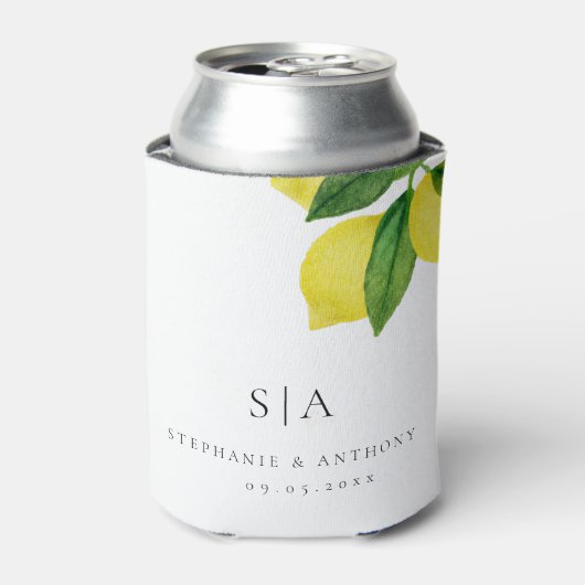 Monogrammen Lemon Citrus Branch Greenery Wedding Blikjeskoeler (Blikje Voorkant)