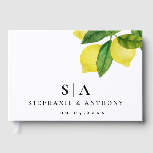 Monogrammen Lemon Citrus Branch Greenery Wedding Gastenboek (Voorkant)