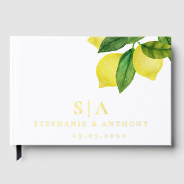 Monogrammen Lemon Citrus Branch Greenery Wedding Gastenboek