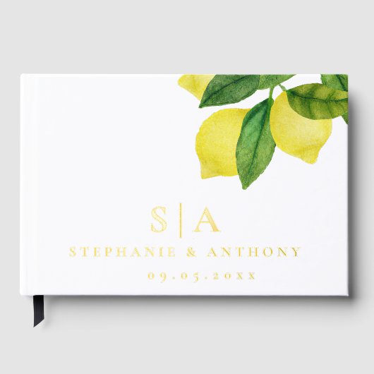 Monogrammen Lemon Citrus Branch Greenery Wedding Gastenboek (Voorkant)