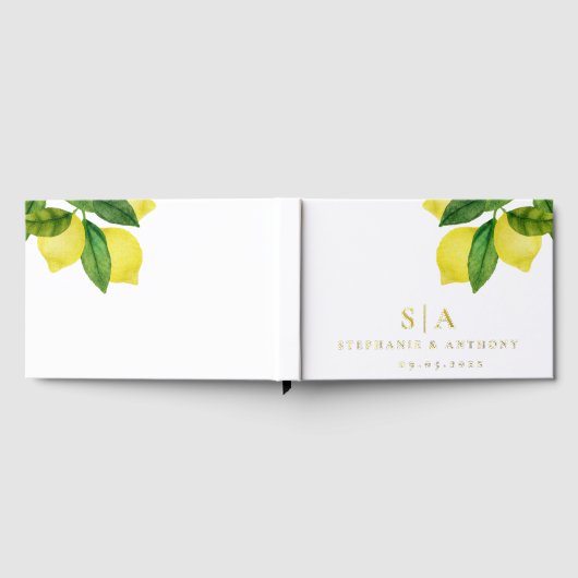 Monogrammen Lemon Citrus Branch Greenery Wedding Gastenboek (Volledig)
