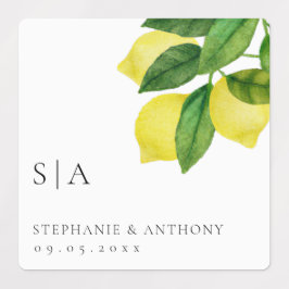 Monogrammen Lemon Citrus Branch Greenery Wedding Labels