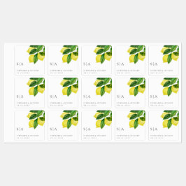 Monogrammen Lemon Citrus Branch Greenery Wedding Labels