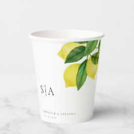 Monogrammen Lemon Citrus Branch Greenery Wedding Papieren Bekers