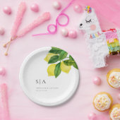 Monogrammen Lemon Citrus Branch Greenery Wedding Papieren Bordje (Feest)