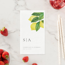 Monogrammen Lemon Citrus Branch Greenery Wedding Servet