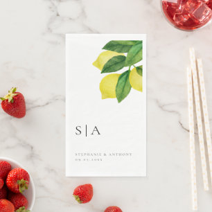 Monogrammen Lemon Citrus Branch Greenery Wedding Servet