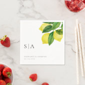 Monogrammen Lemon Citrus Branch Greenery Wedding Servet (Insitu)
