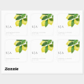Monogrammen Lemon Citrus Branch Greenery Wedding Vierkante Sticker (Vel)