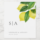 Monogrammen Lemon Citrus Branch Greenery Wedding Wijn Etiket (Enkel label)