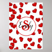 monogrammen liefde Rode harten patroon Poster (Voorkant)