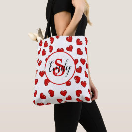 monogrammen liefde Rood hart op wit Tote Bag