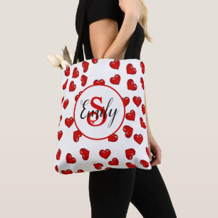 monogrammen liefde Rood hart op wit Tote Bag