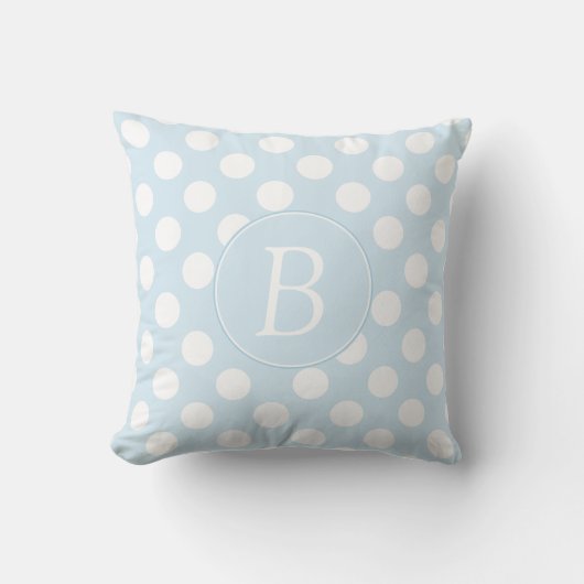 Monogrammen Light Blue and White Polka Dot Pillow Kussen (Voorkant)