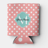 Monogrammen Light Coral Polka Dots Pattern Blikjeskoeler (Voorkant)
