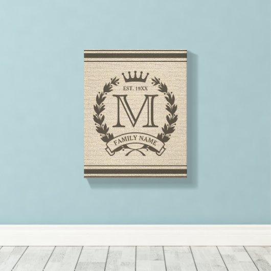 Monogrammen Logo Burlap Kijk Canvas afdrukken (Insitu (Houten vloer))