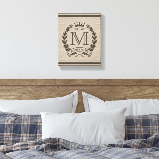 Monogrammen Logo Burlap Kijk Canvas afdrukken (Insitu (Slaapkamer))