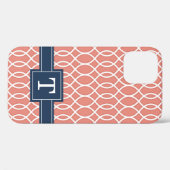 Monogrammen marineblauw roze rooster Case-Mate iPhone case (Achterkant (horizontaal))