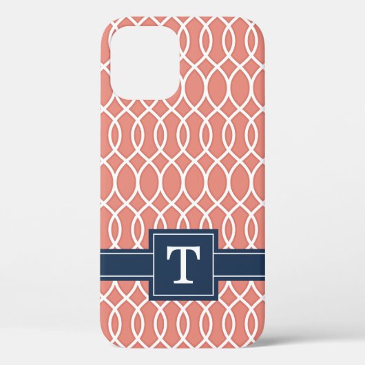 Monogrammen marineblauw roze rooster Case-Mate iPhone case (Achterkant)