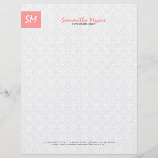 Monogrammen matig lichtroze en wit custom briefhoofd (Voorkant)