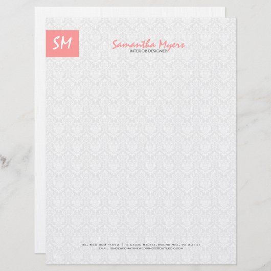 Monogrammen matig lichtroze en wit custom briefhoofd (Voorkant / Achterkant)