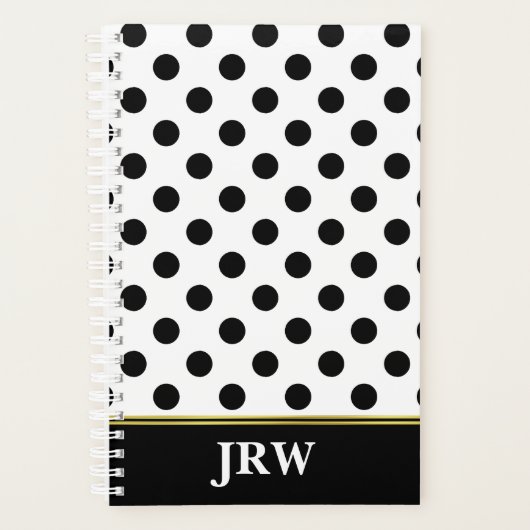 Monogrammen met zwarte en witte poka dot planner (Voorkant)