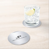 Monogrammen Metallic Faux Silver Sjabloon Elegant Ronde Kartonnen Onderzetter (Insitu)