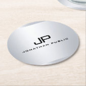 Monogrammen Metallic Faux Silver Sjabloon Elegant Ronde Kartonnen Onderzetter (Gebogen)
