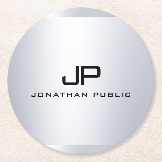 Monogrammen Metallic Faux Silver Sjabloon Elegant Ronde Kartonnen Onderzetter (Voorkant)
